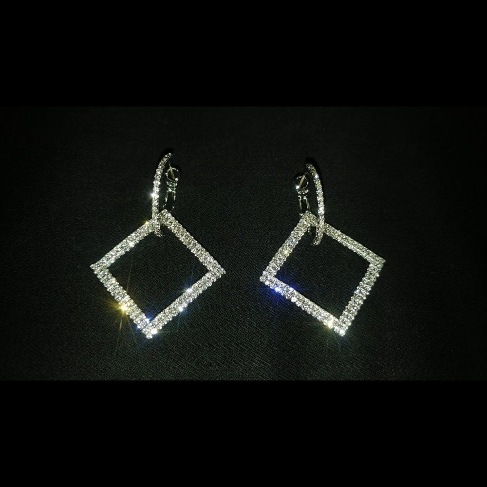 Silver Rhinestone Dangle Earrings - Picture 4 of 7